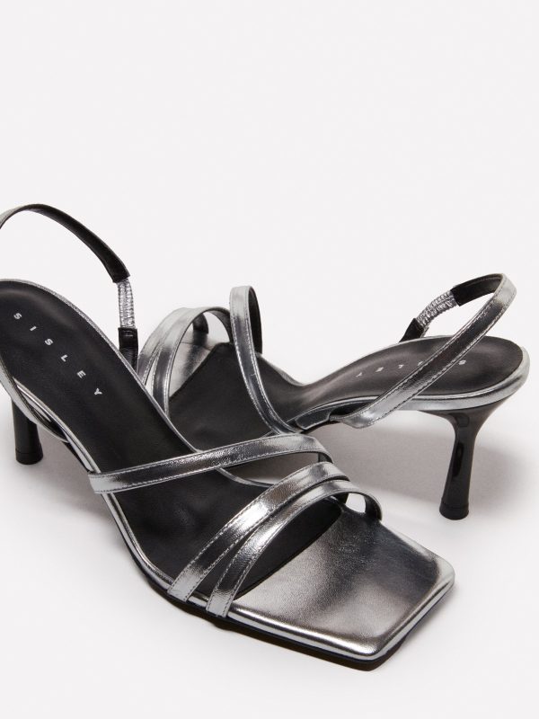 Sisley - Silver 100% Leather Sandals, Woman, Silver, Size: 41