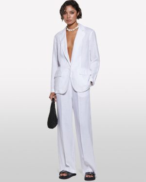 Sisley - White 100% Linen Blazer, Woman, White, Size: 50