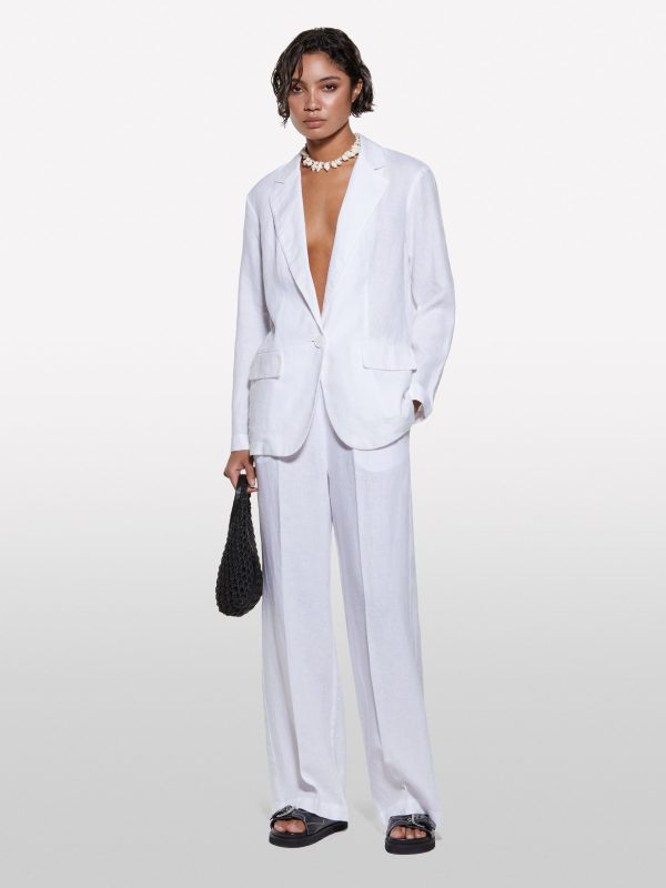 Sisley - White 100% Linen Blazer, Woman, White, Size: 50