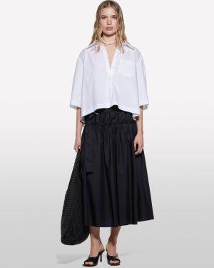Sisley - White Cropped Shirt With Creases, Woman, White, Size: XS