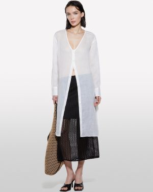 Sisley - White Long Shirt With Slits, Woman, White, Size: XS