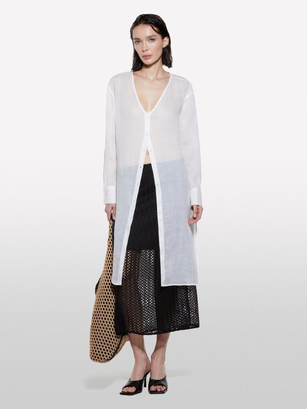 Sisley - White Long Shirt With Slits, Woman, White, Size: XS