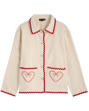 Sister Jane Posy Heart-embroidered Denim Jacket - Cream - 8 (UK8 / S)