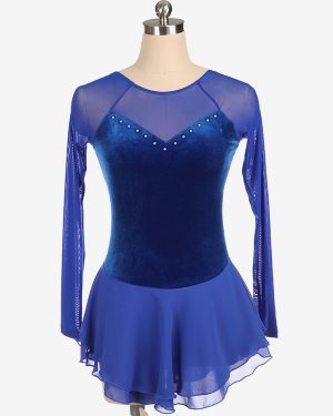 Skating Dress Blue Korean Velvet Long Sleeves Dance Costumes