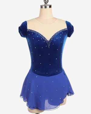 Skating Dress Royal Blue Beading Sheer Ruffle Velvet Dance Costumes Halloween
