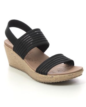 Skechers Beverlee Luck BLK Black Womens Wedge Sandals 119571 in a Plain Textile in Size 7