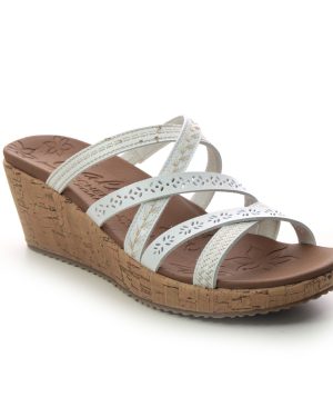 Skechers Beverlee Tiger Posse WHT White Womens Wedge Sandals 31714 in a Plain Man-made in Size 7
