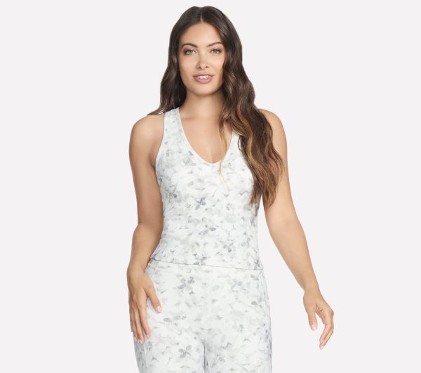 Skechers Women's GO FLEX RIB Floral Mirage V-Neck Tank Top in Silver/Gray, Size XS | Nylon/Spandex