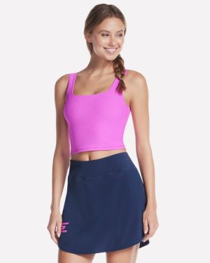 Skechers Women's GO FLEX RIB Longline Bra in Neon Pink/Lavender, Size Medium | Nylon/Spandex