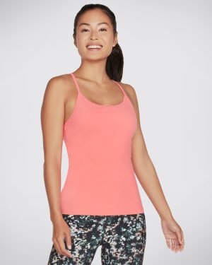 Skechers Women's GO FLEX Racerback Shelf Bra Cami Top in Coral, Size XS | Nylon/Spandex
