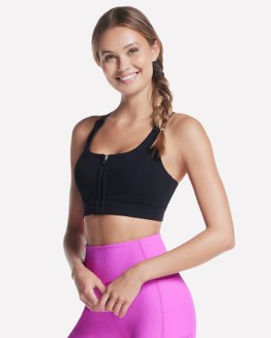 Skechers Women's GO WALK Zip Front Bra in Black, Size XS | Nylon/Spandex
