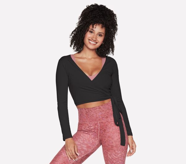 Skechers Women's GODRI SERENE Wrap Top in Black, Size Large | Polyester/Spandex