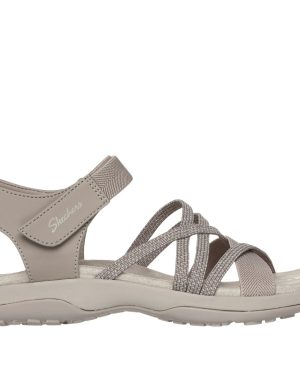 Skechers Women's Reggae Slim - Meadow Grazer Sandals in Taupe, Size 8 Wide | Textile/Synthetic, Vegan, Machine Washable