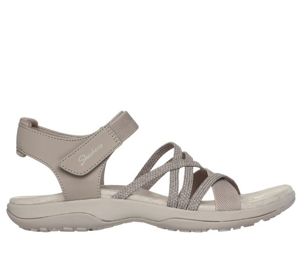 Skechers Women's Reggae Slim - Meadow Grazer Sandals in Taupe, Size 8 Wide | Textile/Synthetic, Vegan, Machine Washable
