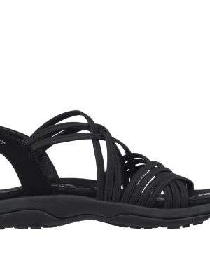 Skechers Women's Reggae Slim - Sunnyside Sandals in Black, Size 3 Wide | Textile/Synthetic, Vegan, Machine Washable