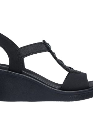 Skechers Women's Rumble On - Slay Queen Wedge in Black, Size 5 | Textile, Vegan