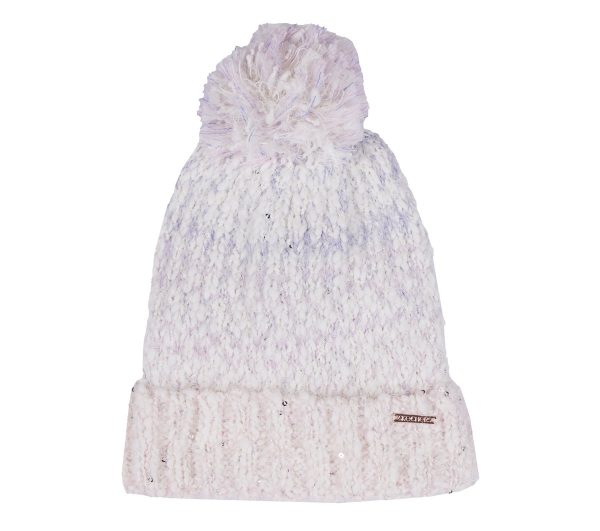 Skechers Women's Slub Knit Ivory Pom-Pom Beanie in Off White