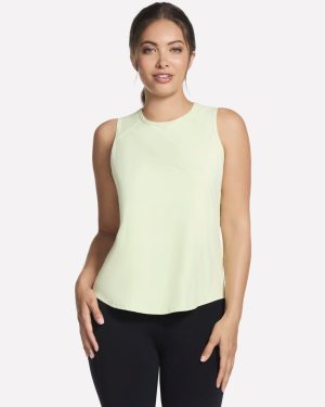 Skechers Women's Stride Performance Tank Top in Light Gray/Lime, Size XL | Recycled Nylon/Spandex/Nylon