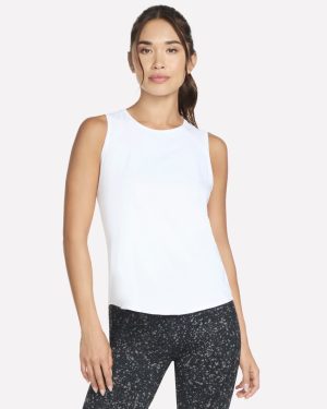 Skechers Women's Stride Performance Tank Top in White, Size 3XL | Recycled Nylon/Spandex/Nylon