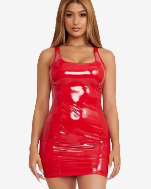 Sleek Faux Leather Mini Dress With Racerback Sexy Club Dress For Women 2025
