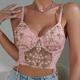 Slim Fit Corset Crop Top Bustier Embroidered Floral Women's Masquerade Party Evening Adults' Top Corset