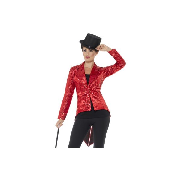 Smiffy's 46958m Red Ladies Sequin Tailcoat Jacket - sequin tailcoat ladies fancy dress cabaret costume carnival circus adults jacket red showgirl