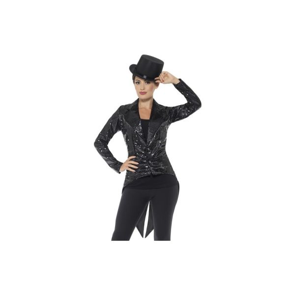 Smiffy's 46959m Sequin Tailcoat Ladies Jacket (medium) - sequin tailcoat ladies fancy dress cabaret costume black showgirl blazer womens carnival