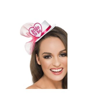 Smiffys Bride To Be Hat, White, With Hairclip And Veil - Hat Hen Night Party - hat hen bride night party fancy dress white ladies womens mini
