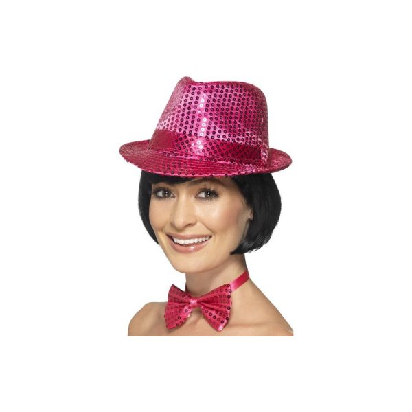 Smiffy's Unisex Sequin Trilby Hat (pink) - hat sequin trilby fancy dress smiffys ladies 1920s adult party accessory