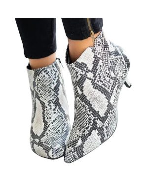 (Snake Print, 36) Women Zip Ankle Booties Low Kitten Heel Pointed Toe Shoes