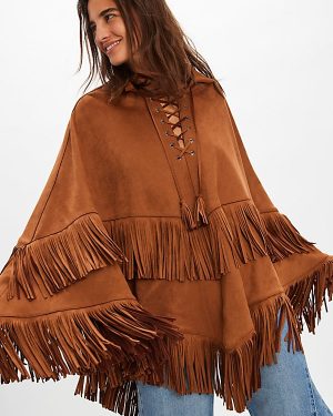 So Swiftly Suede Poncho Jacket by Understated Leather at Free People in Brown