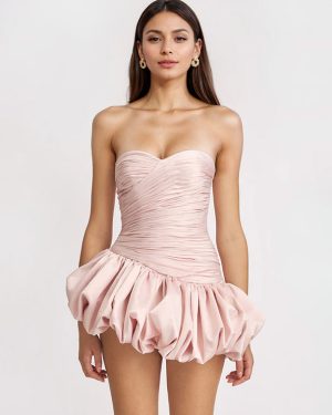 Soft Pink Draped Mini Dress Sweetheart Collar Strapless Birthday Party Dress For Women 2025