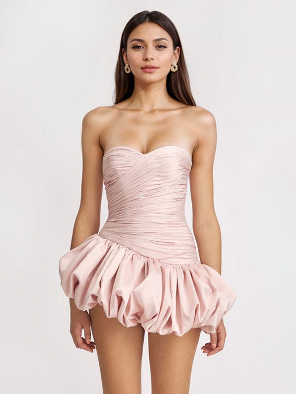 Soft Pink Draped Mini Dress Sweetheart Collar Strapless Birthday Party Dress For Women 2025