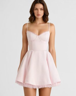 Soft Pink Skater Dress Adjuatble Spaghetti Straps Layered Graduation Party Short Dresses