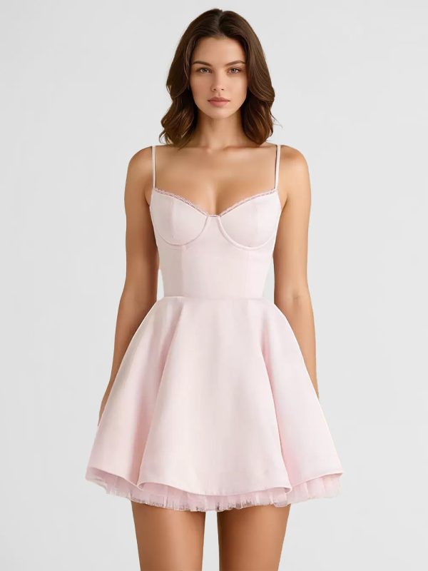 Soft Pink Skater Dress Adjuatble Spaghetti Straps Layered Graduation Party Short Dresses