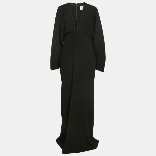 Solace London Black Plisse V-Neck Oxana Maxi Dress L
