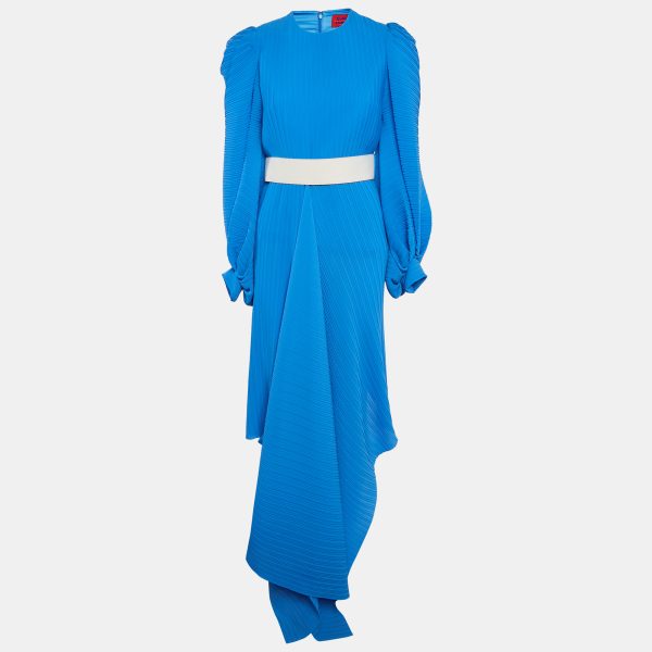 Solace London Blue Belted Asymmetric Tilde Maxi Dress M