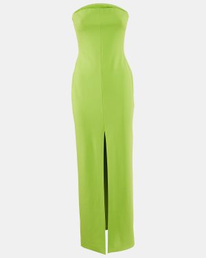Solace London Lime Green Crepe Strapless Maxi Dress M