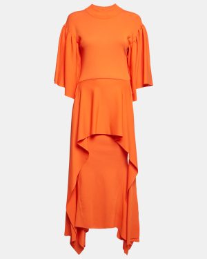 Solace London Orange Jersey Asymmetric Kalle Midi Dress S