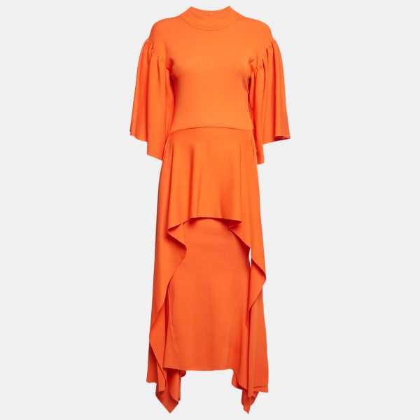 Solace London Orange Jersey Asymmetric Kalle Midi Dress S