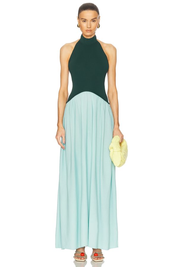 Solid & Striped The Halter Soglio Dress in Evergreen & Sky - Baby Blue. Size L (also in ).