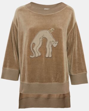 Sonia Rykiel Grey Cat Applique Velvet Sweatshirt S