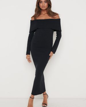 Soreya Bardot Knit Dress - Black, XXL