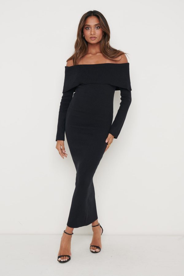 Soreya Bardot Knit Dress - Black, XXL