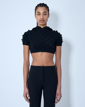 Sportmax Hooded Open-knit Crop Top - Woman Tops Black M