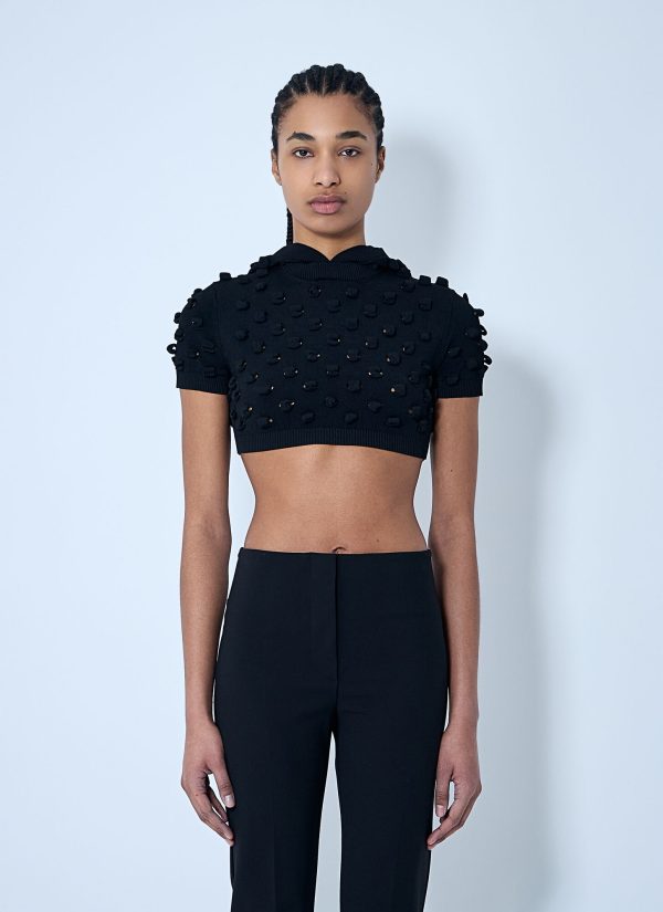 Sportmax Hooded Open-knit Crop Top - Woman Tops Black M
