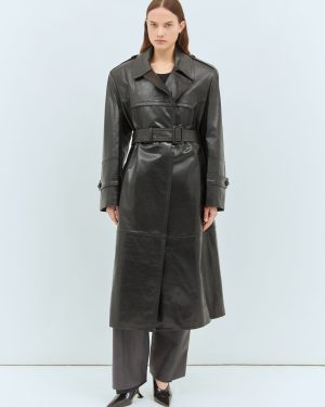 Sportmax Nappa Leather Trench Coat - Woman Coats Black It - 38