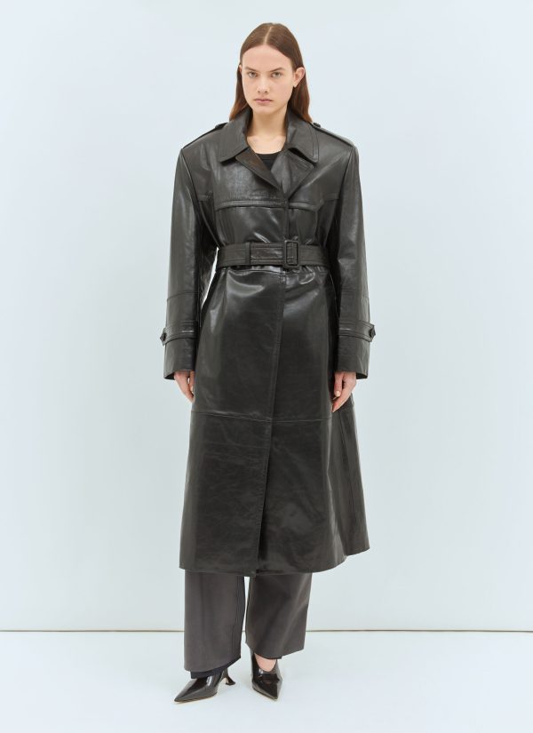Sportmax Nappa Leather Trench Coat - Woman Coats Black It - 38