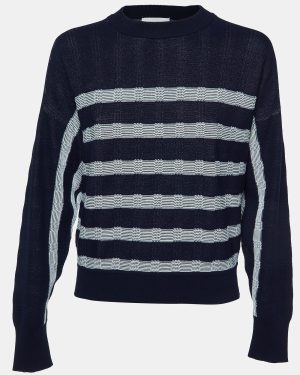 Sportmax Navy Blue Striped Knit Crewneck Sweatshirt L