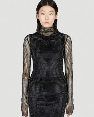 Sportmax Noemi Rhinestone Mesh Top - Woman Tops Black M